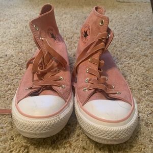 Pink High Top Converse with Pink Velvet Laces